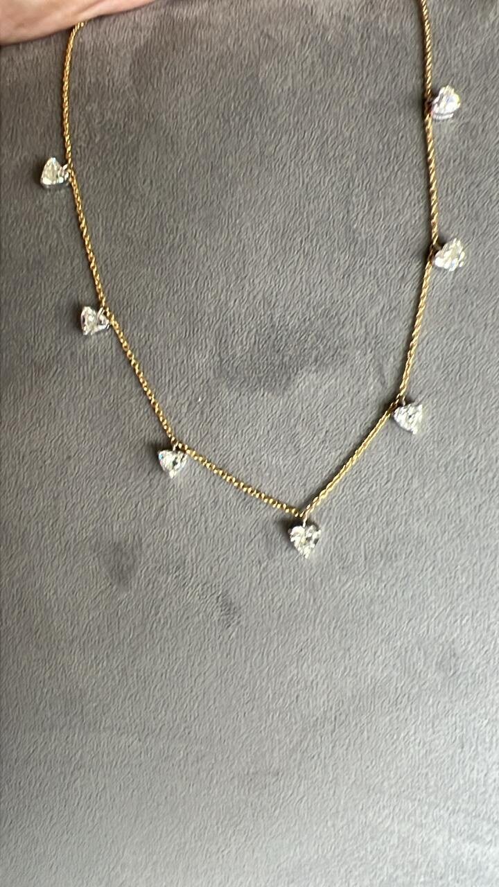 Gold Diamond Heart Station Necklace